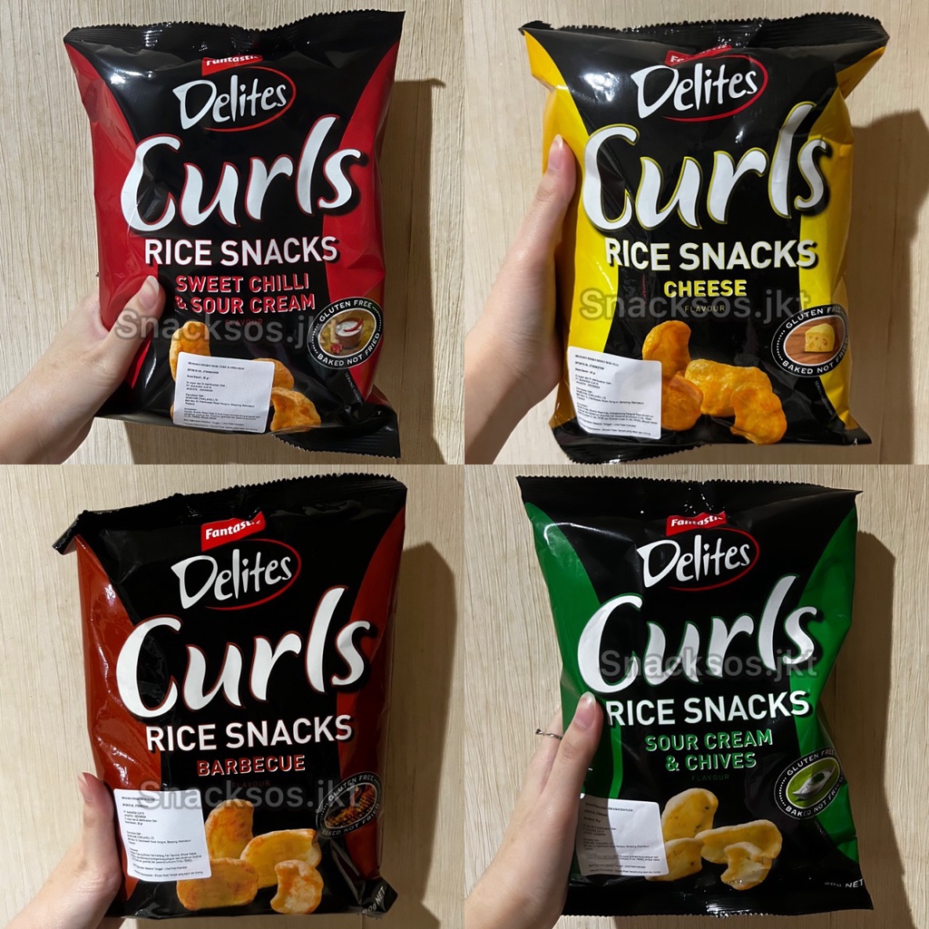 FANTASTIC DELITES CURLS RICE SNACKS CHIPS CHEESE / SOUR CREAM CHIVES / BARBECUE / SWEET CHILI SOUR C