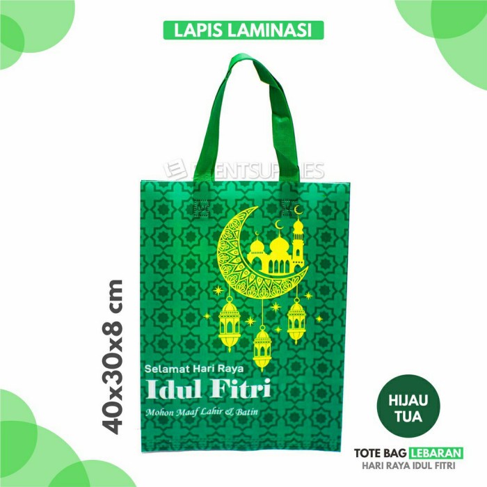 

NEW TAS PARCEL LEBARAN GOODIE BAG HANTARAN IDUL FITRI LAMINASI 30X40X10 - spunbond hijau