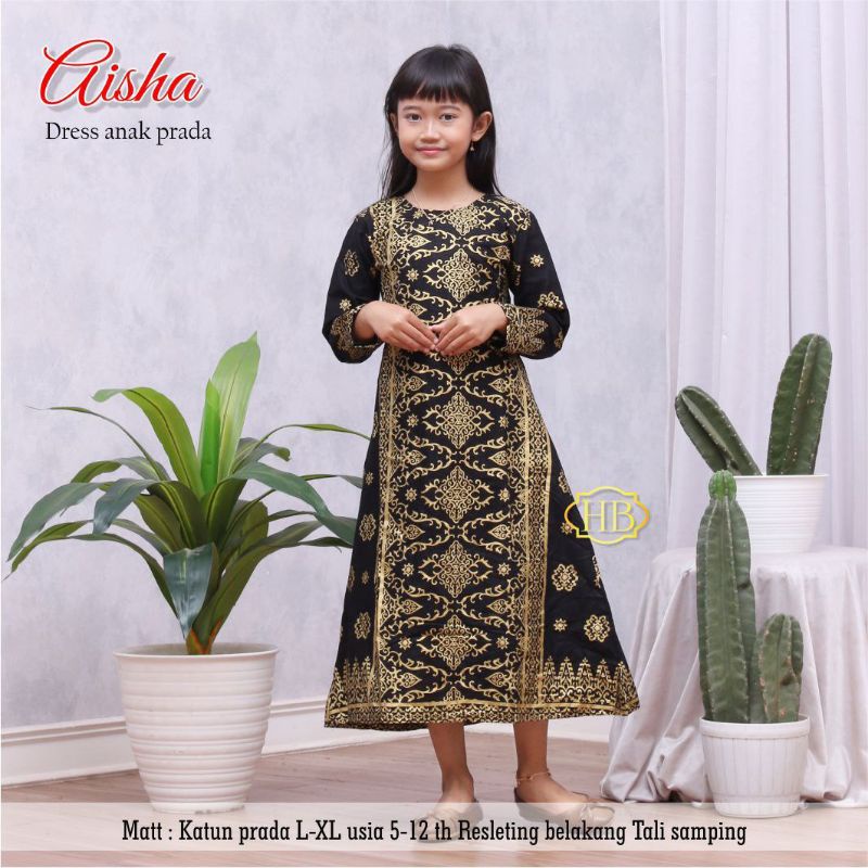 AISHA DRESS GAMIS PRADAA ANAK CEWEK SIZE L XL MEWAH MOTIF BATIK SONGKET TENUN ETNIK WARNA HITAM PUTI
