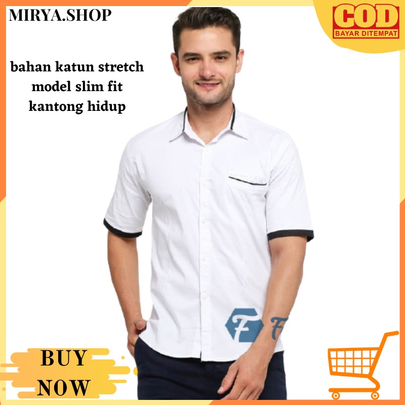 KENNIE KEMEJA PRIA LENGAN PENDEK KEMEJA KERJA CASUAL COWOK Putih, XS CVX Y5P7