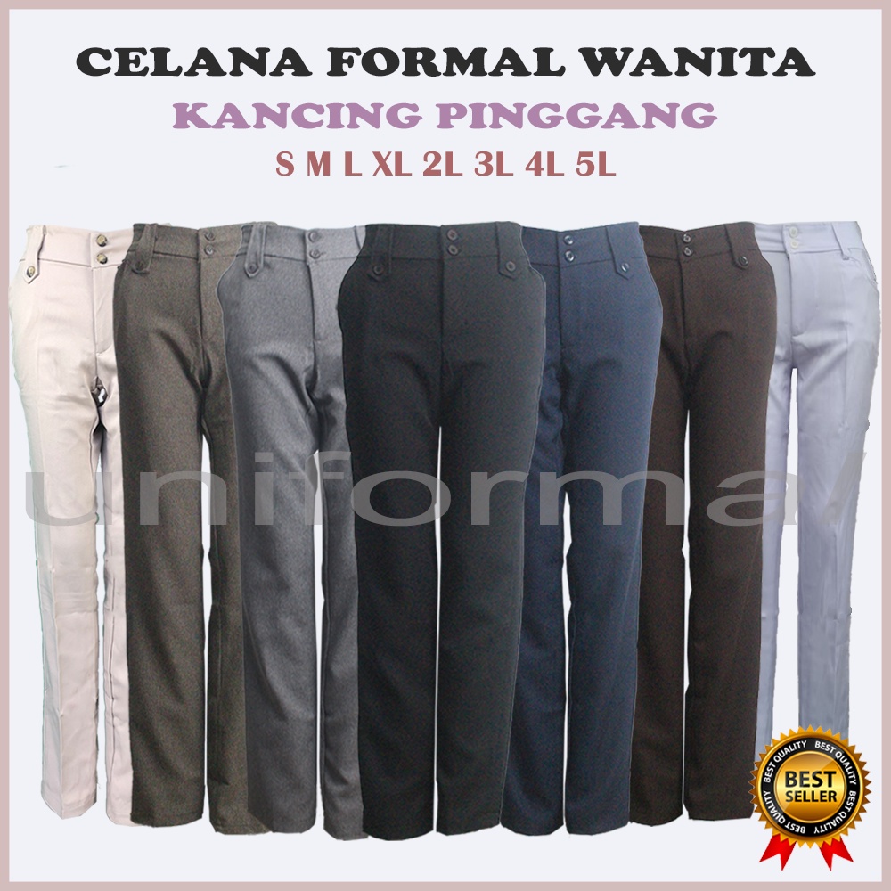 Celana Bahan Kantor Formal Kerja Wanita KANCING PINGGANG Slim Fit High Waist Big size Wanita Kantoran / Celana Perempuan Kerja Katun Warna Hitam / Cream / Krem / Coklat / Cokelat / Mocca / Abu / Navy / Size S M L XL XXL XXXL XXXXL XXXXXL / JUMBO 3L 4L 5L