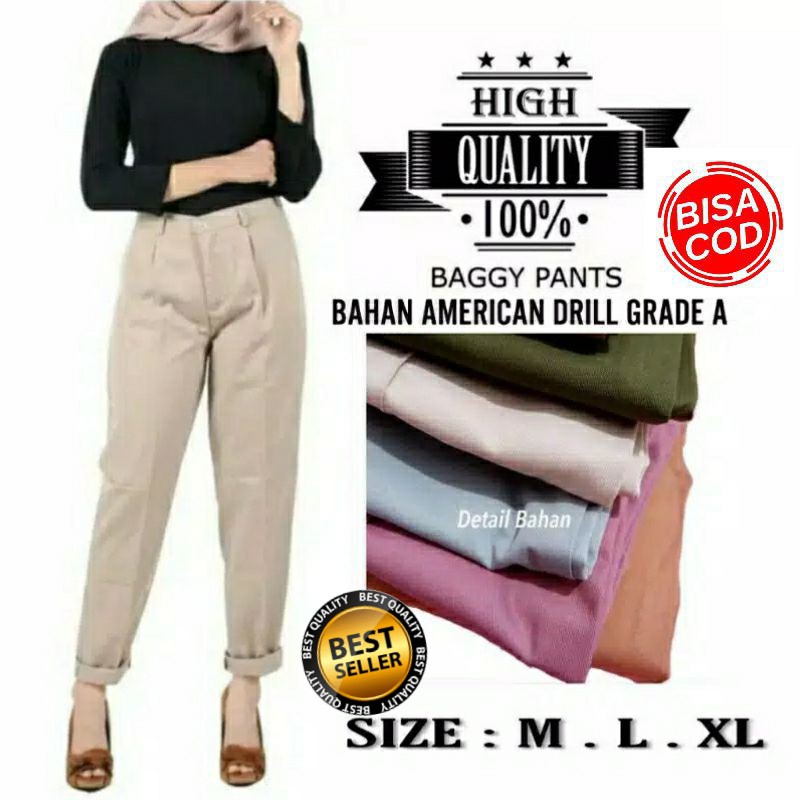 CELANA BAGGY PANTS PREMIUM AMERICAN DRILL IMPOR GREED A CELANA PANJANG WANITA CELANA KANTOR KERJA