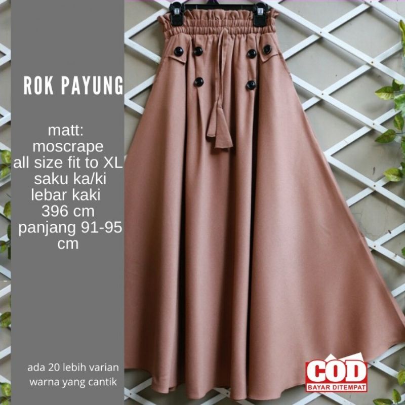 ROK PAYUNG REMAJA - DEWASA BAHAN MOSCRAPE JUMBO GRADE A HITAM ABU ABU NAVY LAVENDER ARMY MAROON MILO