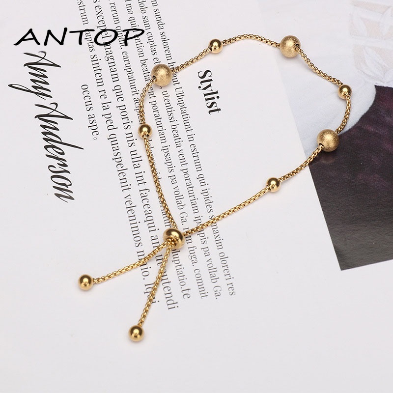 Gelang Adjustable Bahan Titanium Steel Warna Emas Gaya Korea Untuk Wanita