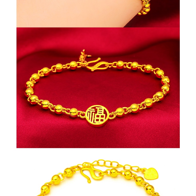 Goldkingdom Fashion Perhiasan Emas Asli Kadar 375 Bangkok Aksesoris Ready Stock Halus Manik Manik Pemain Tali Gelang Baru Wanita Buddha Manik Rantai