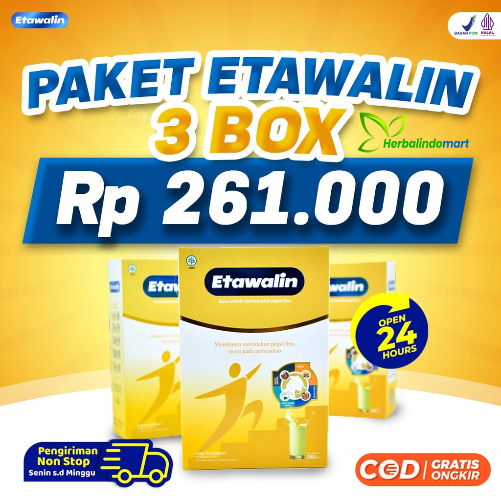 Etawalin Paket 3 Box – Susu Etawa Tingkatkan Kepadatan &amp; Kesehatan Tulang Sendi Atasi Nyeri Sendi Susu Anti Asam Urat Rematik Reumatik