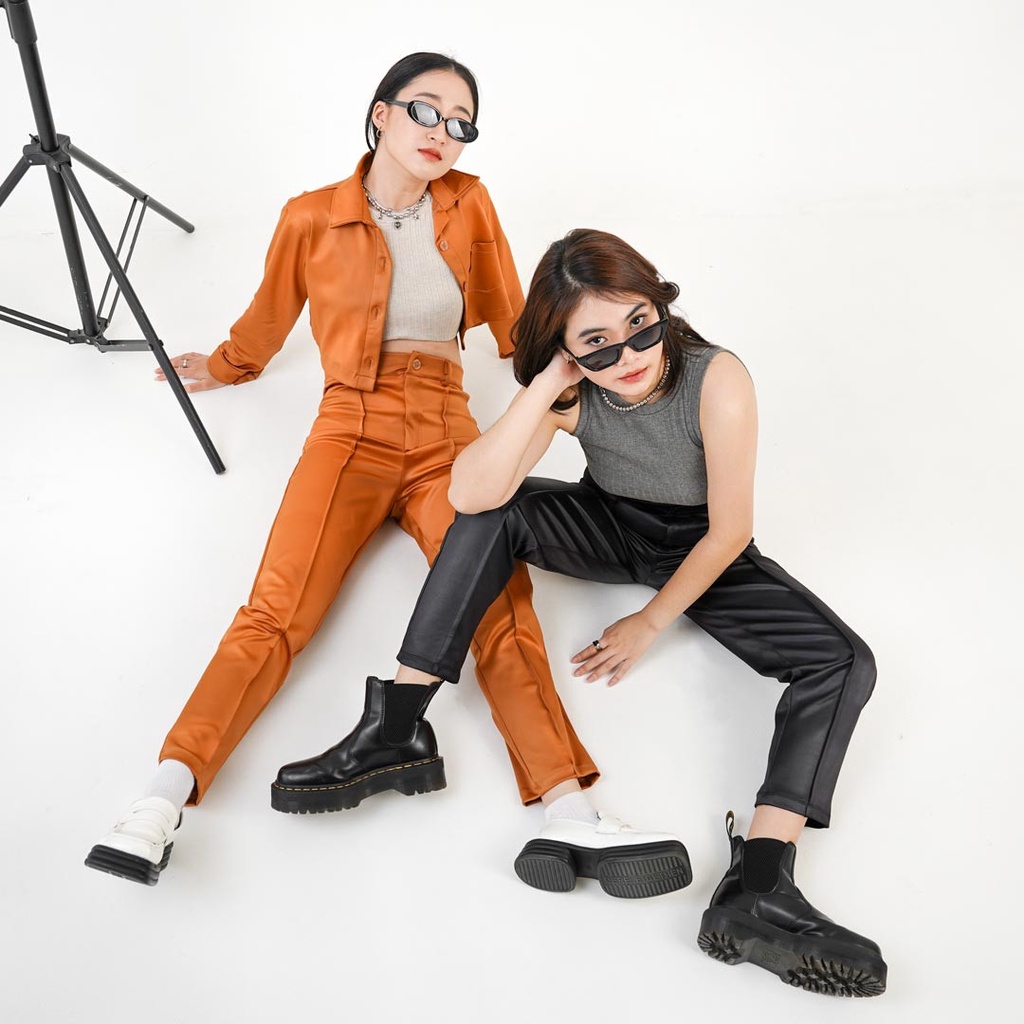 FAUX LEATHER PANTS - Bawahan Wanita | Celana Panjang Wanita Bahan Kulit | Celana cewek Kekinian Polo