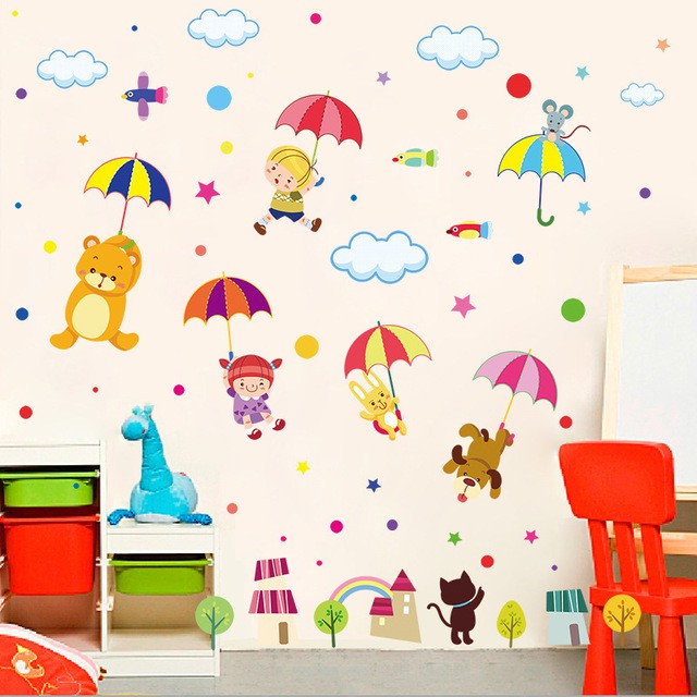 Reliza Wall Sticker Anak Payung Awan Kids Baby Stiker Dinding LDR8217