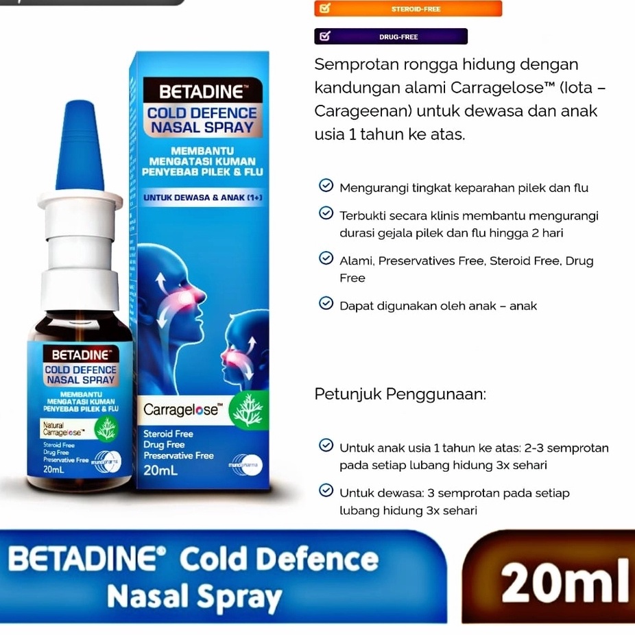 Betadine Nasal Spray Cold Defense Dewasa dan Anak 20 ML Original