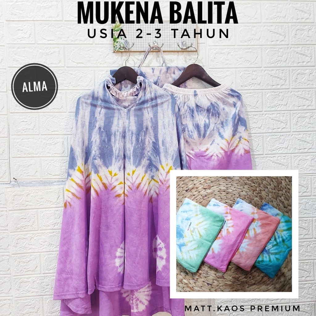 MUKENA ANAK PEREMPUAN 2 - 10 TAHUN TIE DYE COTTON KAOS KEKINIAN MUKENA BALITA LUCU HANDMADE