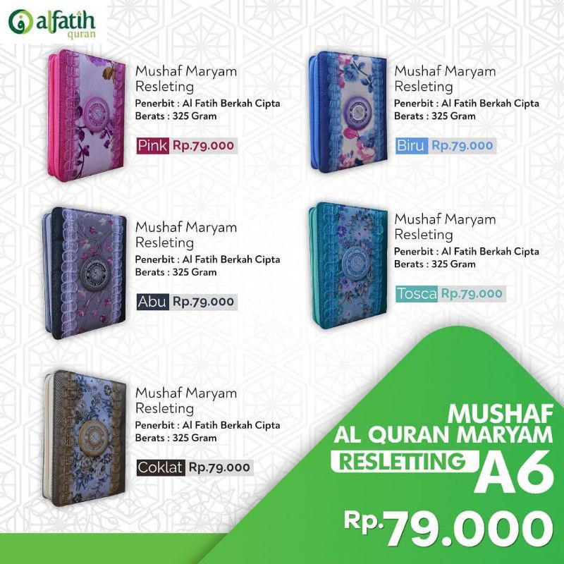 MUSHAF AL QURAN MARYAM RESLETING A6 AL FATIH BERKAH CIPTA