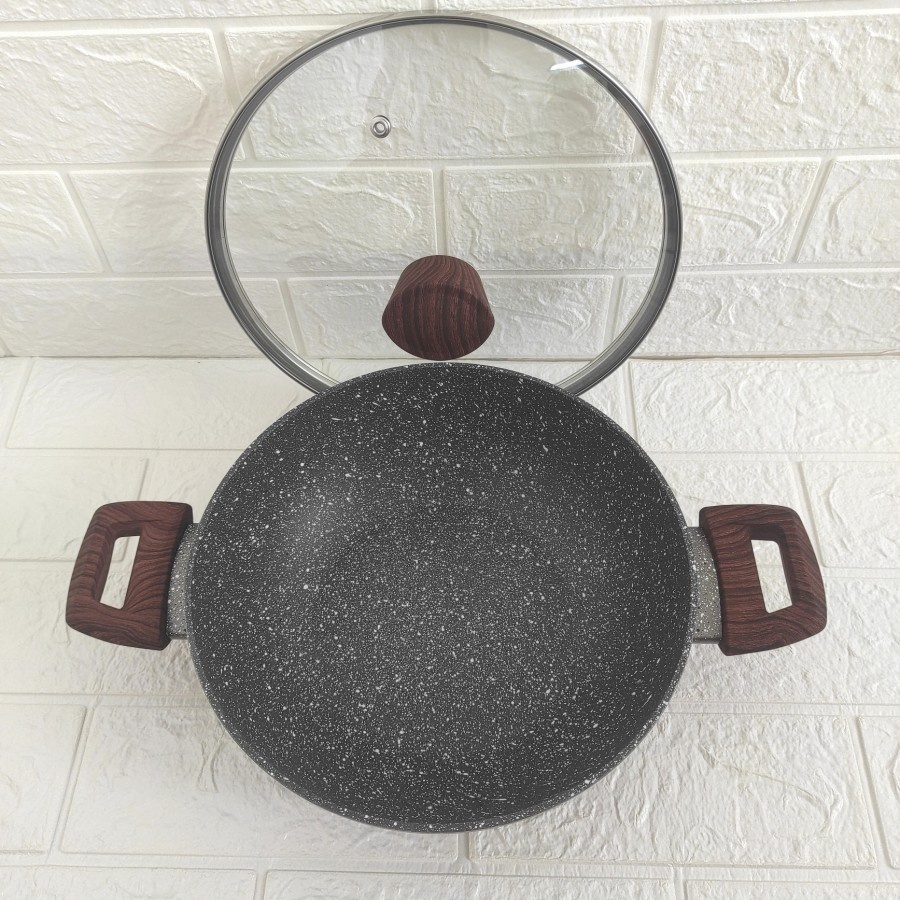 Cypruz Wajan Kuali Wok Induksi Listrik Tutup Kaca Ceramic Marble 24 cm
