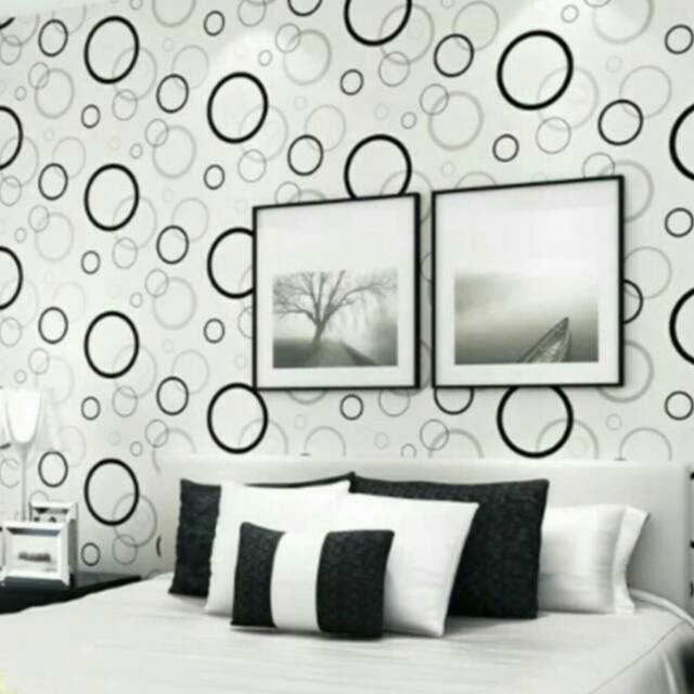 Wallpaper Dinding Stiker Motif Bulat Polkadot Hitam Putih Ukuran 45 cm x 10 m