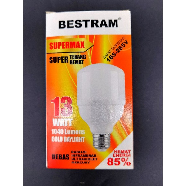 Lampu Led 13w Bestram Supermax, warna bolam putih 6500K, garansi 1 tahun