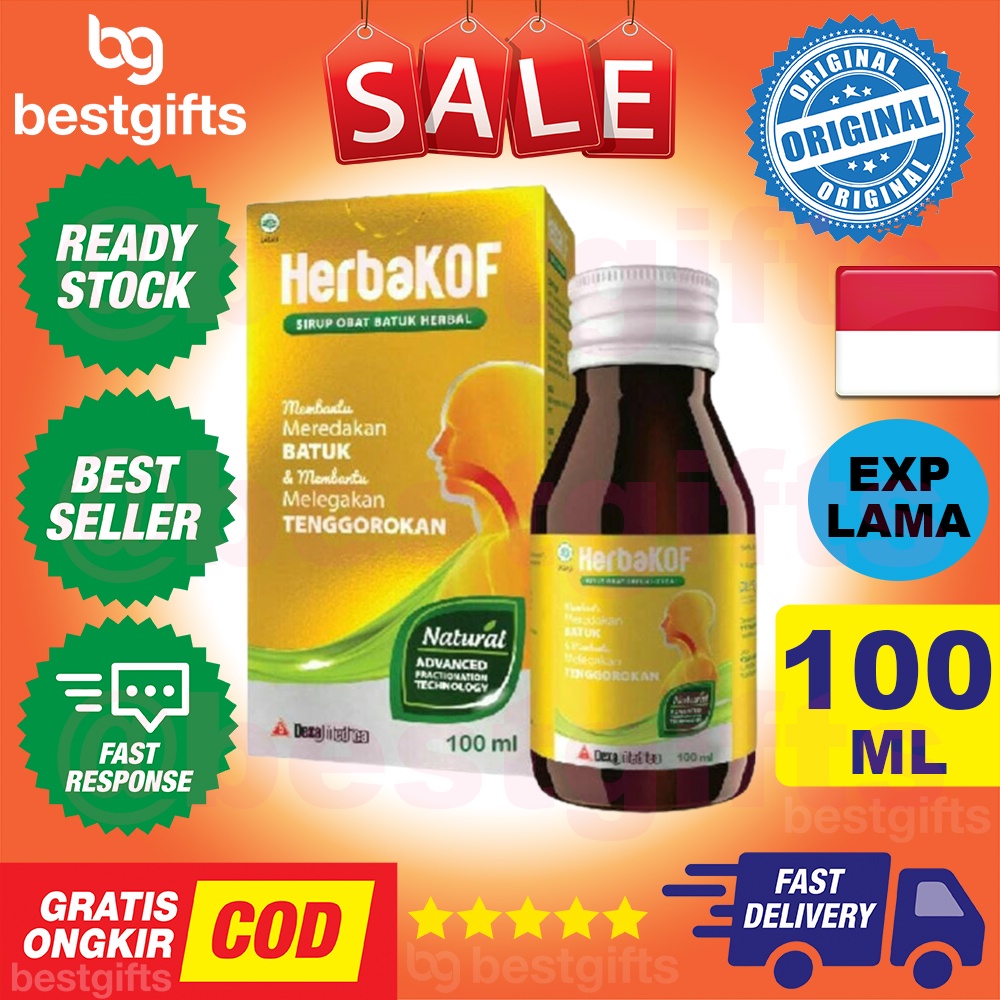 HERBAKOF SIRUP OBAT BATUK HERBAL HERBA KOF SYRUP DEWASA DAN ANAK MELEGAKAN RADANG TENGGOROKAN PERNAPASAN 100 ML