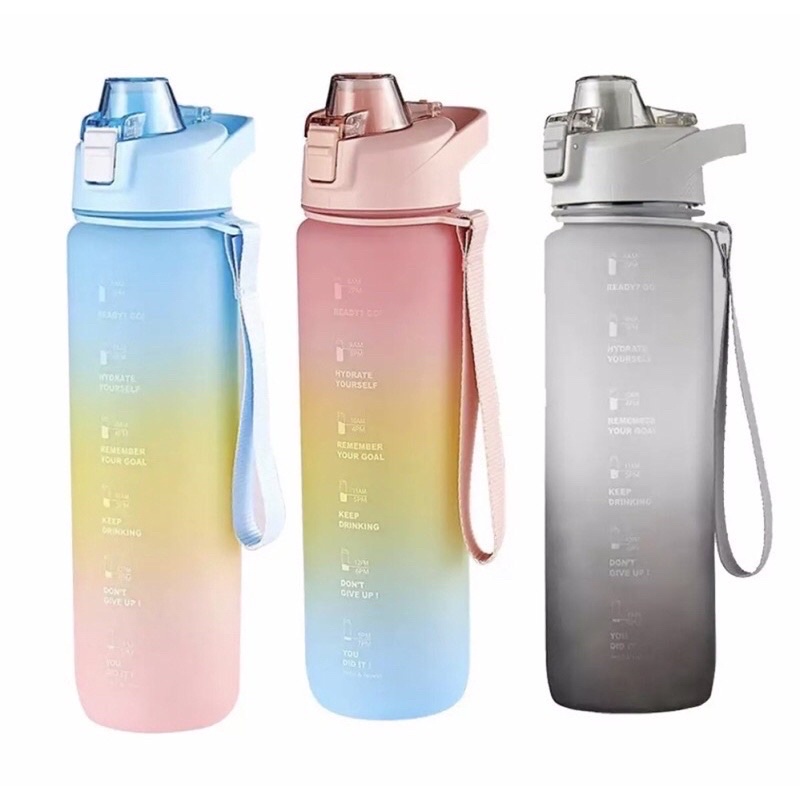 Botol Minum Motivasi Aesthetic Bottle Gradient Model Tutup Flip Kapasitas 1L