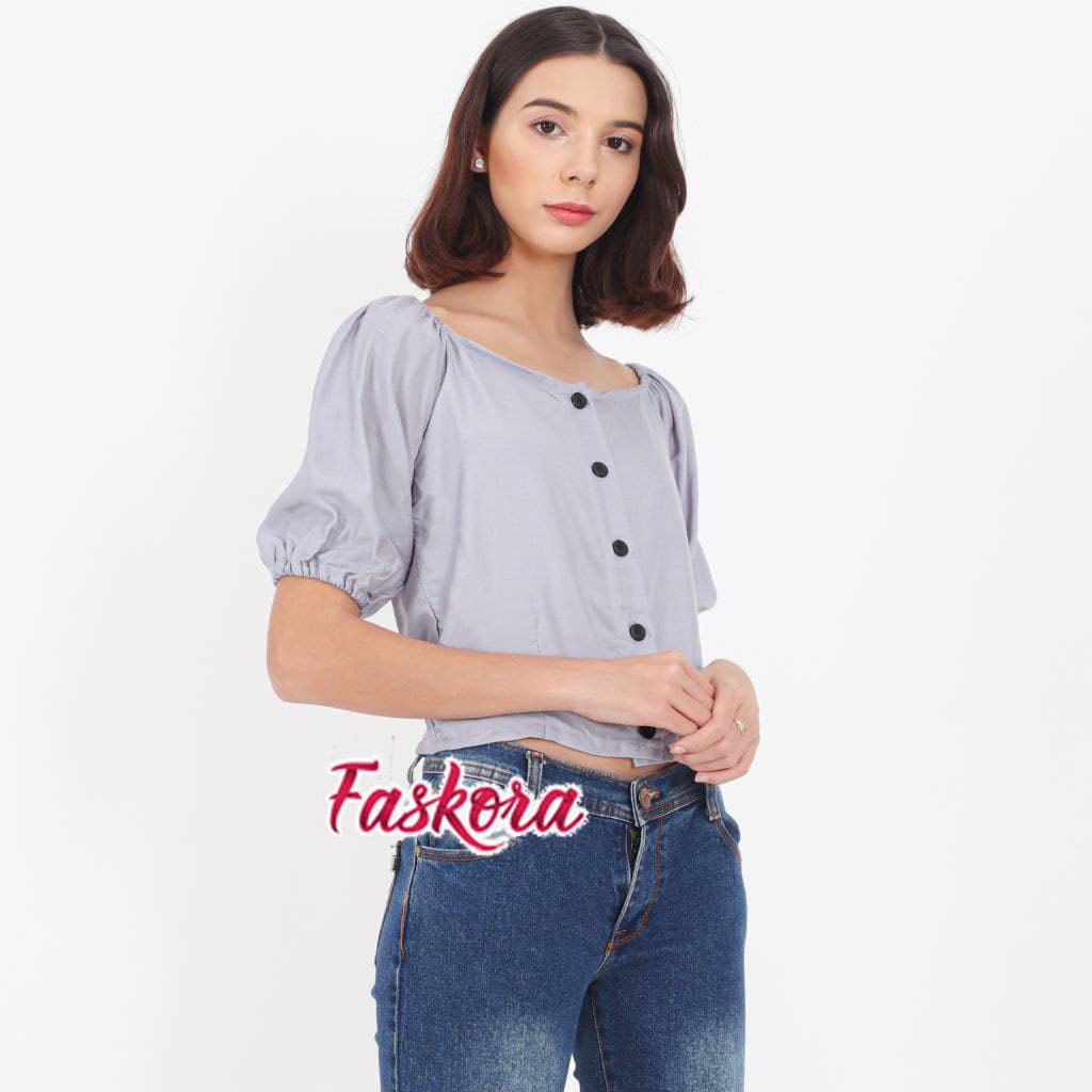 Atasan Crop Wanita Lengan Pendek Blouse Crop Top Jumbo Pakaian Wanita Atasan Polos