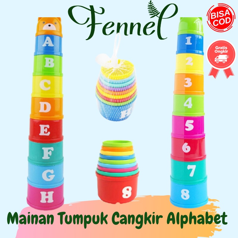 Mainan Edukasi Anak Tumpuk Cangkir Alphabet 6M0O