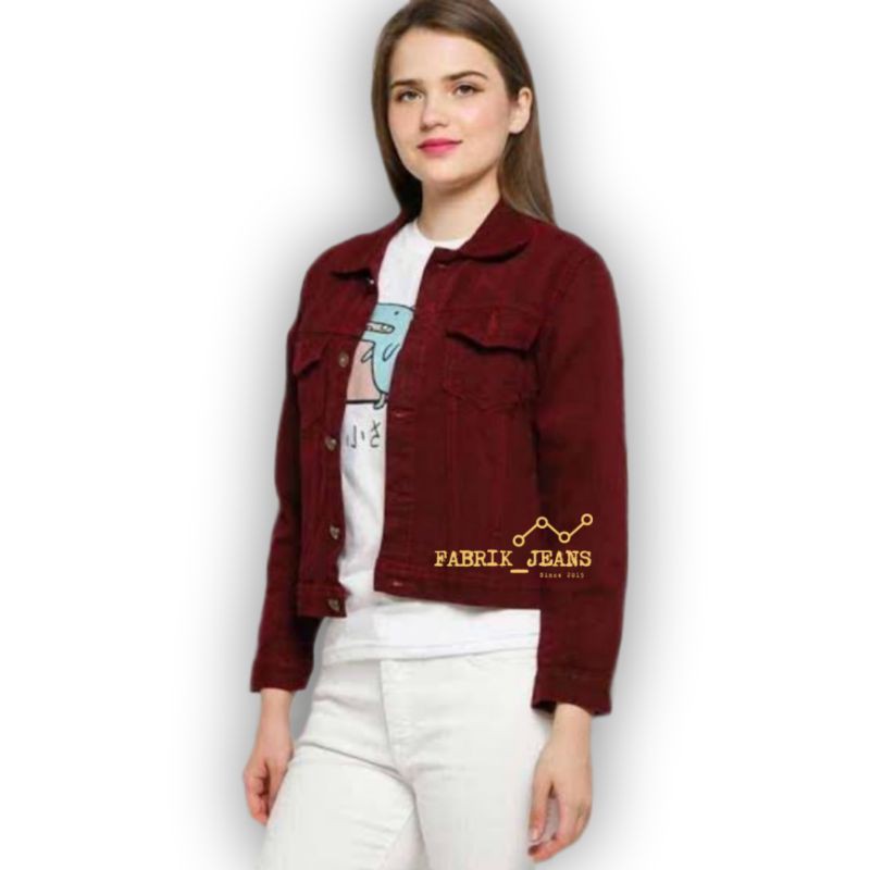 Jaket Jeans Levis Wanita CROP MAROON Bahan Denim Tebal Ukuran M L XL