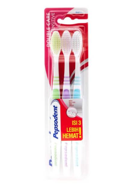 Pepsodent Sikat Gigi Double Care Sensitive / Clean 3pcs (MiX Warna)