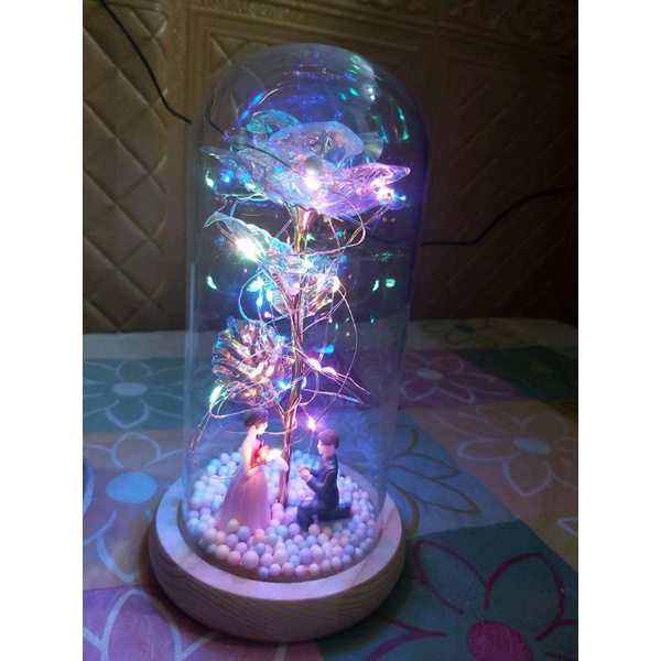 Lampu LED Bunga Mawar Dekorasi Beauty And The Beast Rose | Hampers Pajangan Kado Hiasan Ruangan Kamar Glass Dome glassdome