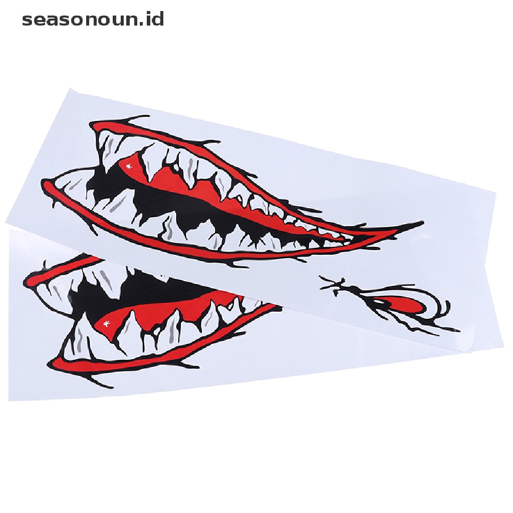 2 Pcs Stiker Gigi Hiu Bahan Vinyl Tahan Air Untuk Dekorasi Perahu Kayak