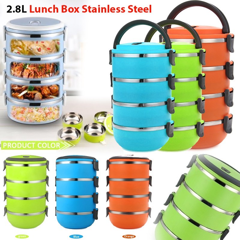 *COD* Lunch Box Rantang 4 Susun Polos - Doubel Stainless Steel - Bagus