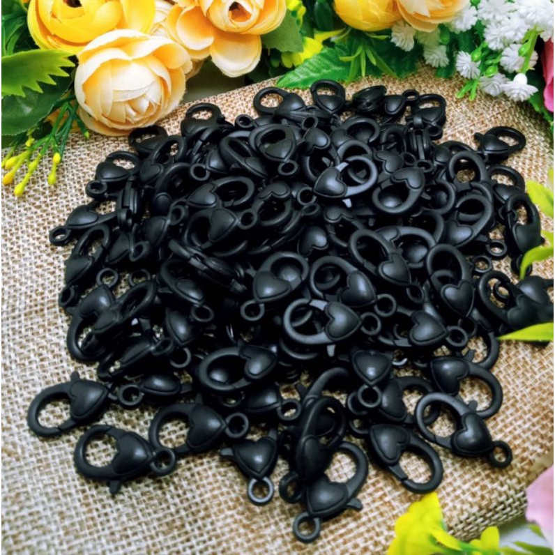 10 pcs kait plastik love hitam putih clasp lobster kokot udang love plastik warna hitam dan putih be