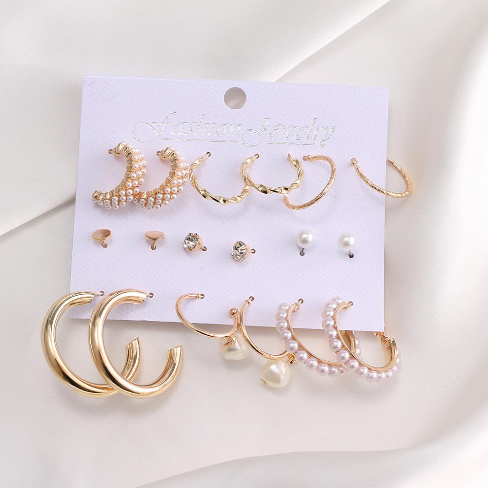 Top 6pasang Anting Set Anting Wanita Korea Vintage Mutiara