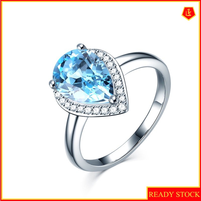 [Ready Stock]Blue Crystal Topaz Ring Simple and Stylish