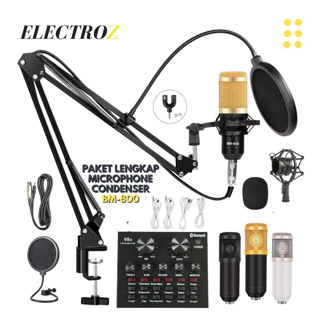 Microphone BM 800 Mic Condenser PAKET LENGKAP Live Recording Broadcast Cover Musik Smule Youtube + S