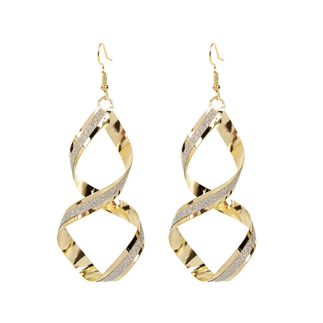 LRC Anting Tusuk Fashion Golden Geometric Spiral Frosted Hollow Alloy Earrings K44349