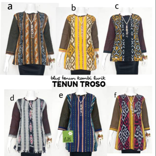 "Blus Tenun Kombi Lurik Tenun Troso" Baju Batik Wanita Atasan Modern Katun Kasual Wanita Murah