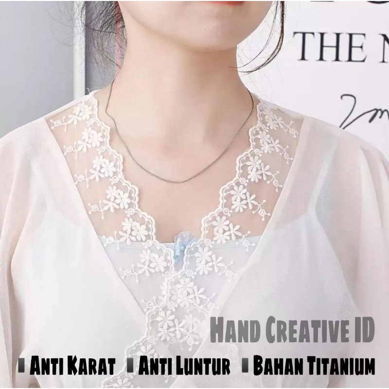 Kalung Titanium Pria Wanita Anti Karat Model Belut Bulat Silver Gold