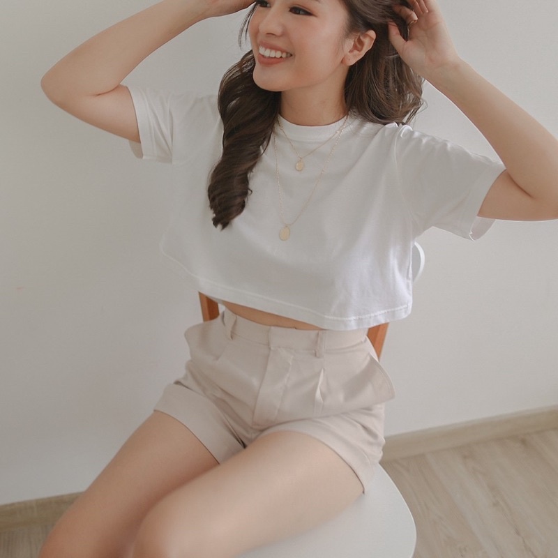 CROP TOP POLOS ONECK COTTON | BAJU KAOS TUMBLR CROP TEE TSHIRT  KAOS KOREA FASHION WANITA