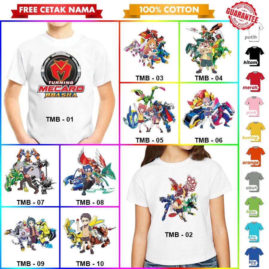 [FREE NAMA!!] Baju Kaos COUPLE  ANAK DAN DEWASA TURNING MECARD BBASHA BANYAK MOTIF