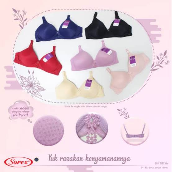 Sorex Bra 18156 &amp; 33403 Tanpa Kawat Busa Tipis 34-38