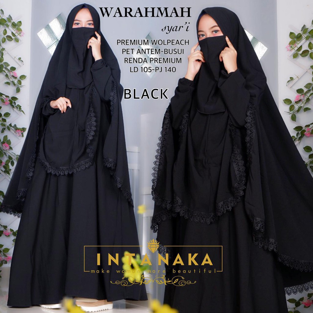 Warahmah Syari Set Gamis Muslimah Free Khimar Niqob by Intanaka BTC