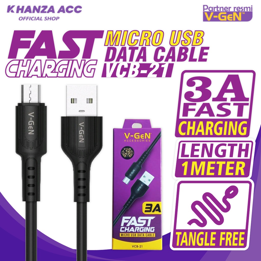 KHANZAACC V-GeN VCB-21 Kabel Data VGEN Micro USB Fast Charging 3A 1 Meter Original