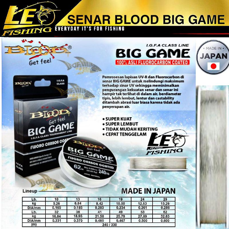 SENAR BLOOD BIG GAME 100% FLUROCARBON SIZE 0.16 0.18 0.20 0.23 0.26 0.30 0.33 0.40