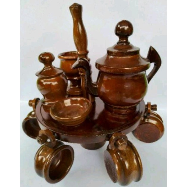 SATU SET TEKO CANGKIR GELAS MODEL GANTUNG KAYU JATI
