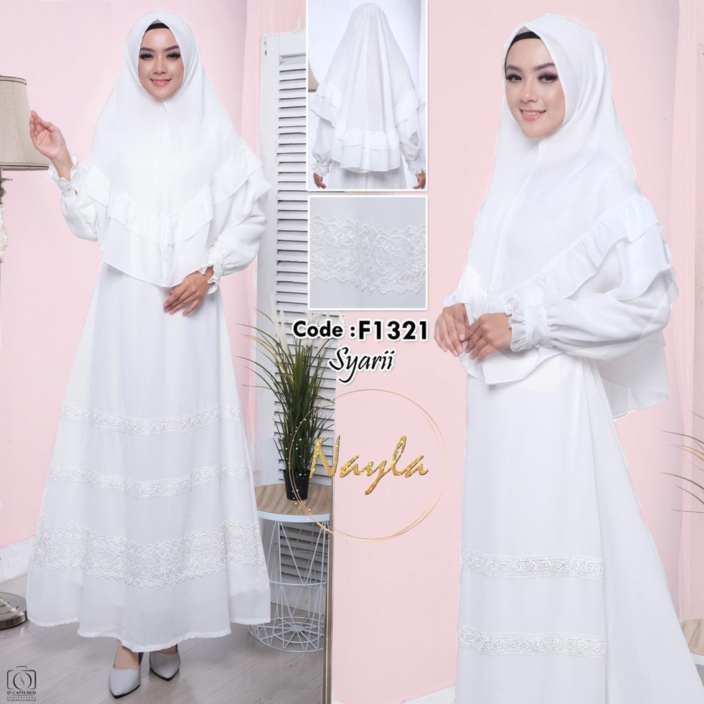 NAYLA Baju Gamis Putih Wanita Brukat Syari Brokat Lebaran Umroh Haji Busana Muslim Pesta Terbaru #1321