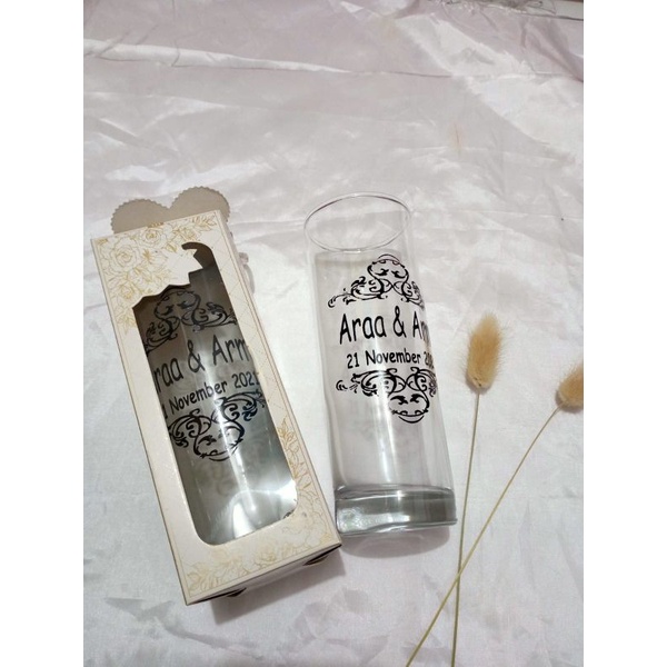 souvenir gelas BAMBU, FREE SABLON VARIASI KEMASAN