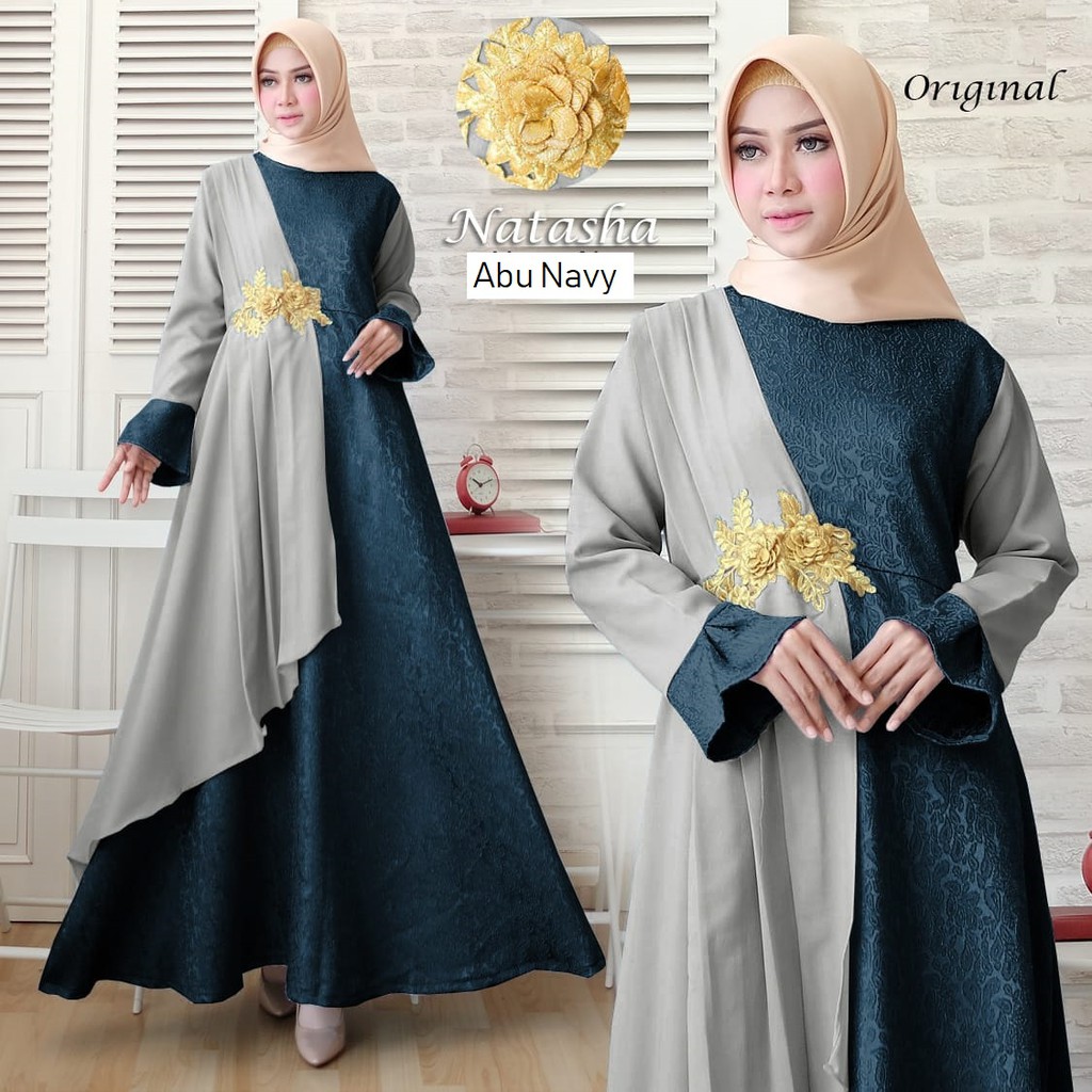 HOPYLOVY - Natasha Syari Gamis Baju Lebaran Maxi Dress Mewah bahan Jaquard Gliter