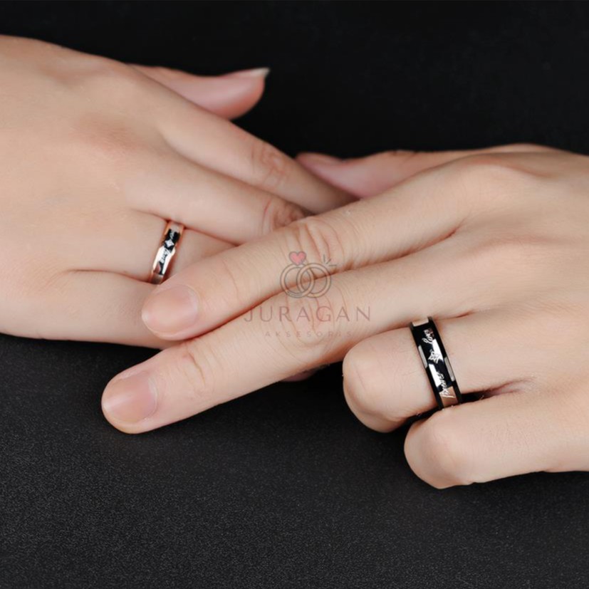 [HIGH QUALITY] Cincin Couple BUCIN R07 Titanium Ukir Nama + Box Cincin Bludru + BONUS Gelang Couple