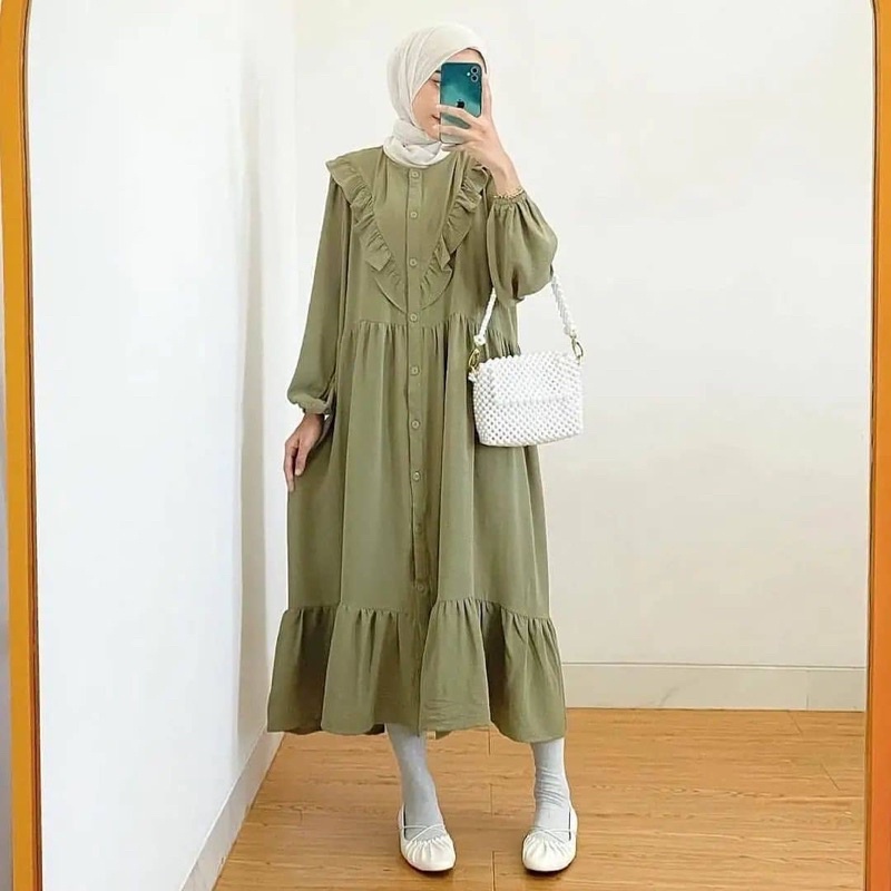 (BEST SELLER) LONG TUNIK KRIONA MIDI DRESS REMPEL DAILY BUSUI DRESS WOLPEACH