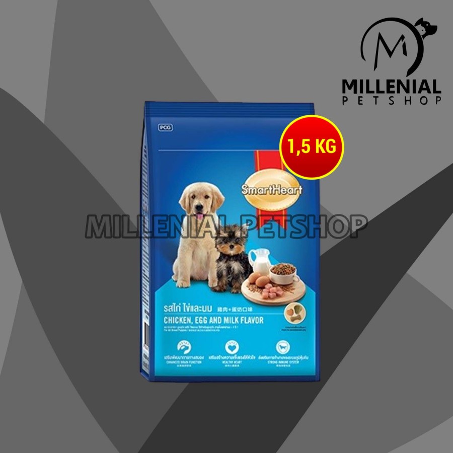 Makanan Anak Anjing Smart Heart Puppy Chicken Egg &amp; Milk 1,5kg