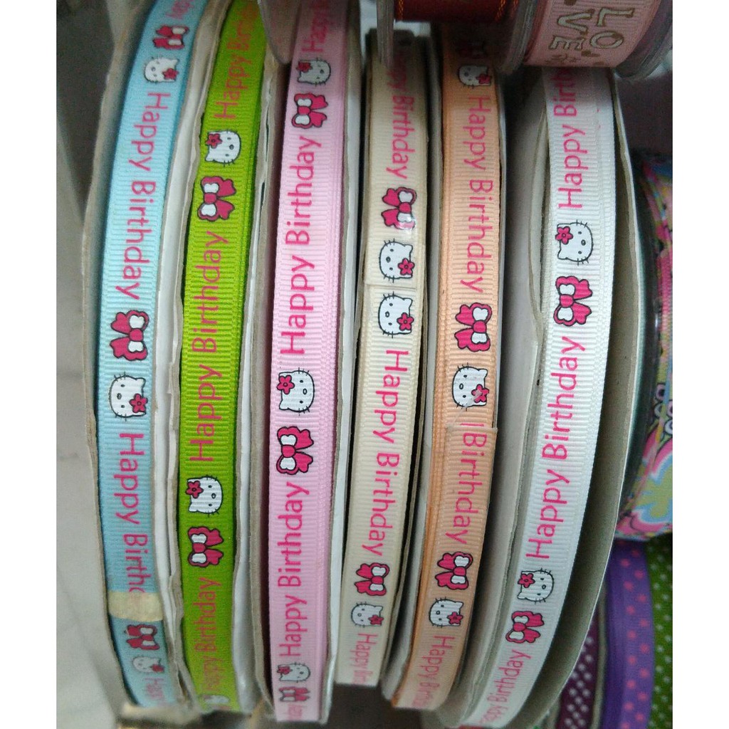 PITA HAPPY BIRTHDAY HELLO KITTY | PITA KADO | PITA HAMPERS JUAL PER YARD (SZE 1CM)