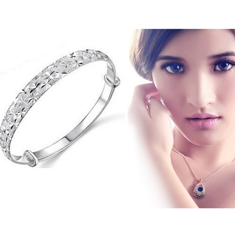 Gelang Tangan Sterling Silver 925 Adjustable Aksen Kristal Elegan Untuk Wanita / Pernikahan