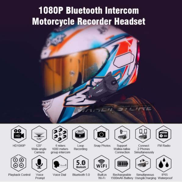 Bluetooth Intercom Helm Freedconn R1 Plus Action Cam HD 1080P Universal Not Sena Pactalk Parani